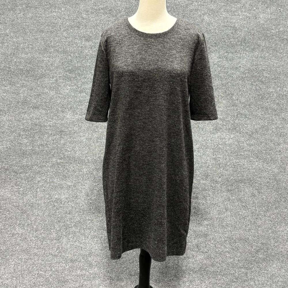 Adrienne Vittadini Dress Womens L Gray Button Back Shift Knee Length Half Sleeve
